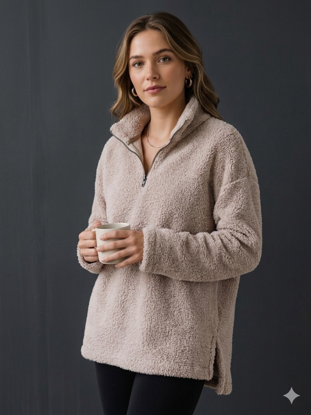 Altar’d State Cream Teddy Sherpa Quarter-Zip Pullover